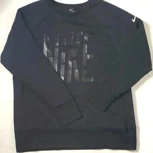 Nike Dri-Fit  Womens Crew Neck Pullover Sweatshirt Front Graphic Black sz M